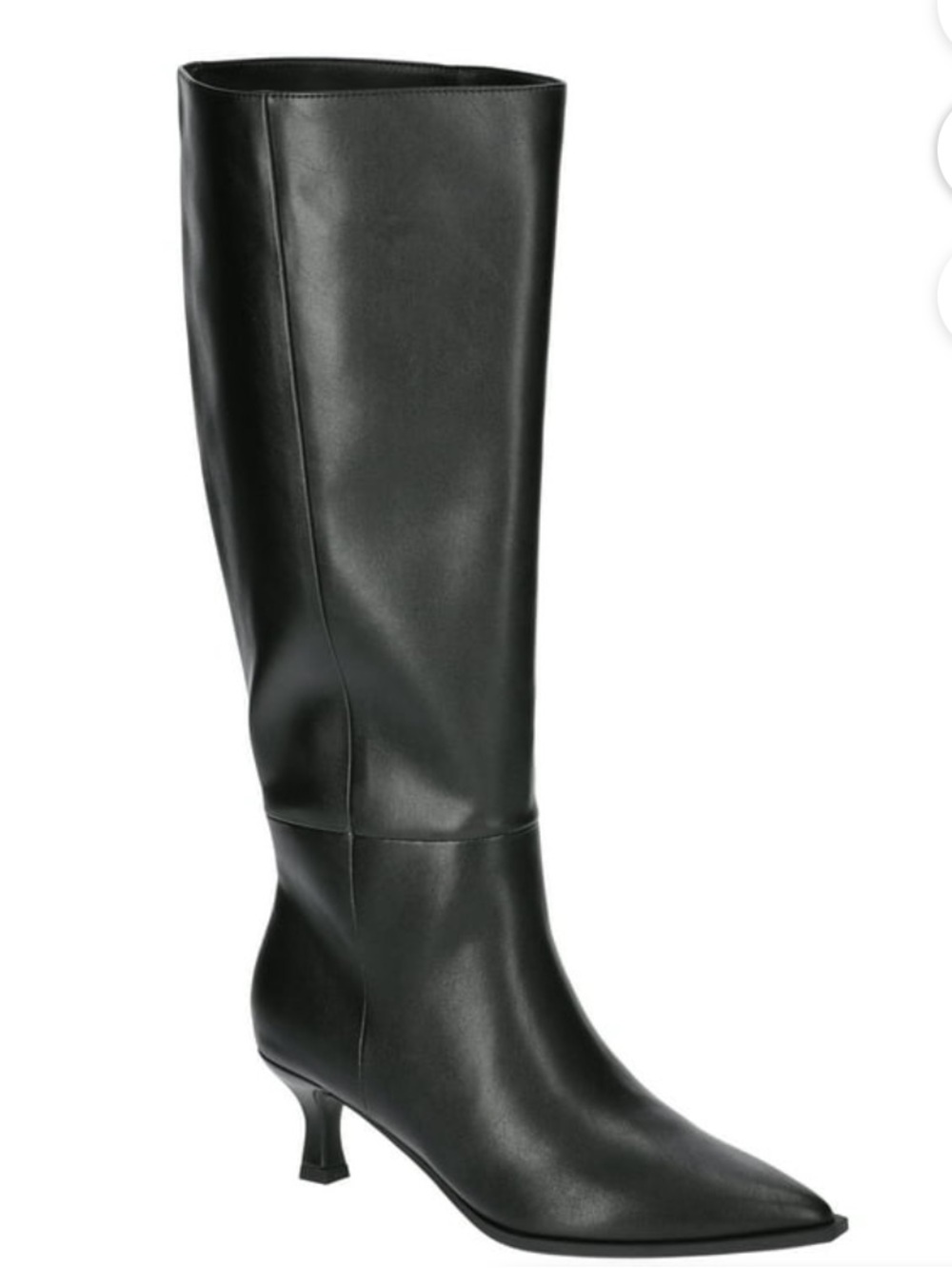 Sleek Black Knee-High Pointed-Toe Heeled Boots